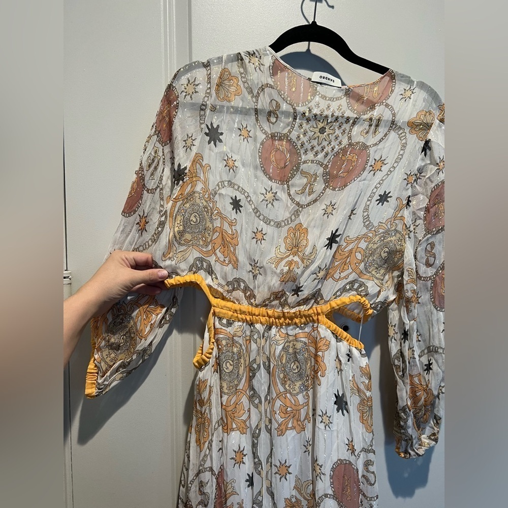 Sandro Valldemossa Metallic Scarf Print Maxi Dress 40 NWT - Picture 7 of 8